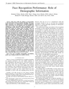 Face recognition / Surveillance / Machine learning / Feature detection / Local binary patterns / Facial recognition system / Demography of the United States / Face detection / Biometrics / Cohort / Statistical classification