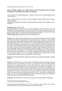 Tropical Life Sciences Research, 29(1), 103–112, 2018  Low pH Water Impairs the Tactile Sense of the Postlarvae of the Giant Freshwater Prawn Macrobrachium rosenbergii 1 1