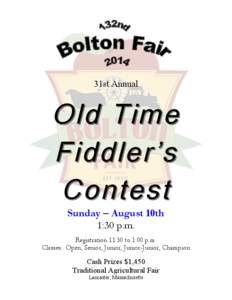31st Annual  Old Time Fiddler’s Contest Sunday – August 10th