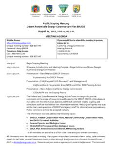 Agenda for the August 24, 2011, Public Scoping Meeting  - Desert Renewable Energy Conservation Plan EIR/EIS