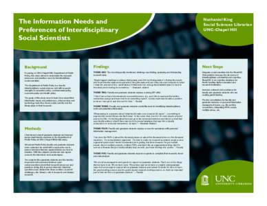 The Information Needs and Preferences of Interdisciplinary Social Scientists Nathaniel King Social Sciences Librarian