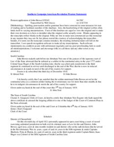 Southern Campaign American Revolution Pension Statements Pension application of John Brown S39242 fn13SC Transcribed by Will Graves rev’d[removed]Methodology: Spelling, punctuation and/or grammar have been corrected in