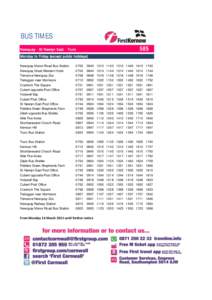 BUS TIMES 585 Newquay - St Newlyn East - Truro Monday to Friday (except public holidays) Newquay Manor Road Bus Station