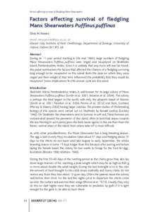 Factors affecting survival of fledgling Manx Shearwaters  Factors affecting survival of fledgling Manx Shearwaters Puffinus puffinus Chris M. Perrins Email: [removed]