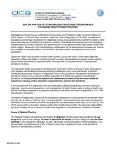 BUSINESS, CONSUMER SERVICES, AND HOUSING AGENCY • GOVERNOR EDMUND G. BROWN JR.  BOARD OF REGISTERED NURSING PO Box[removed], Sacramento, CA[removed]P[removed]F[removed] | www.rn.ca.gov Louise R. Bailey, M