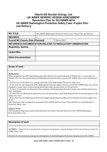 Resolution Plan for RO-ABWR-0014 UK ABWR Radiological Protection Safety Case: Project Plan and Delivery