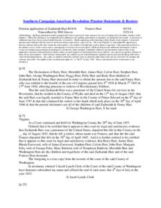 Southern Campaign American Revolution Pension Statements & Rosters Pension application of Zachariah Hurt R5434 Transcribed by Will Graves Frances Hurt