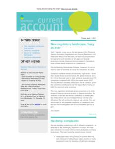 Having trouble reading this email? View it on your browser.  Friday April 1, 2011 IN THIS ISSUE New regulatory landscape,