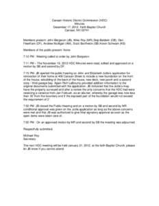 Canaan Historic District Commission (HDC) Minutes December 17, 2012, Faith Baptist Church Canaan, NH[removed]Members present: John Bergeron (JB), Mike Roy (MR),Skip Baldwin (CB), Dan