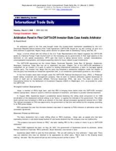 Reproduced with permission from International Trade Daily, No. 41 (March 3, 2008) Copyright © 2008 by The Bureau of National Affairs, Inc[removed]http://www.bna.com Monday, March 3, 2008 | ISSN[removed]