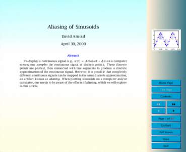 Aliasing of Sinusoids 4 David Arnold  2