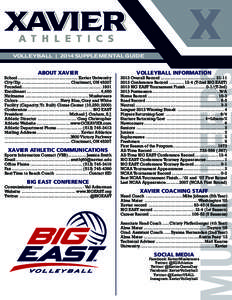 VOLLEYBALL | 2014 SUPPLEMENTAL GUIDE  ABOUT XAVIER School.................................................. Xavier University City/Zip......................................... Cincinnati, OH 45207