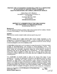 PROPOSAL  FOR A STANDARDIZED RATING SCALE FOR THE CLASSIFICATION OF THE SEVERITY OF ADVERSE EVENTS, CHANGES IN ELECTROCARDIOGRAMS,