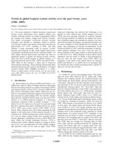 GEOPHYSICAL RESEARCH LETTERS, VOL. 33, L10805, doi:2006GL025881, 2006  Trends in global tropical cyclone activity over the past twenty years (1986–2005) Philip J. Klotzbach1 Received 3 February 2006; revised 2 
