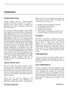 Introduction PURPOSE AND SCOPE Selected irrigation data for on-farm irrigation operations have been collected in the census of agriculture since[removed]Surveys of irrigation in humid areas were taken in connection with th