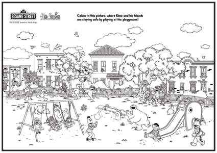 TM/©2013 Sesame Workshop.  Colour in this picture, where Elmo and his friends are staying safe by playing at the playground!  