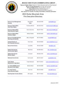 ROCKY MOUNTAIN COORDINATING GROUP Bureau of Indian Affairs (Southwest, Rocky Mountain and Great Plains Regions) Bureau of Land Management (Colorado and Wyoming) Fish and Wildlife Service (Mountain/Prairie Region) Forest 