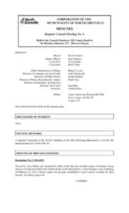 CORPORATION OF THE MUNICIPALITY OF NORTH GRENVILLE MINUTES Regular Council Meeting No. 4 Held in the Council Chambers, 285 County Road 44