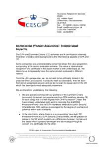 Commercial Product Assurance: International Aspects