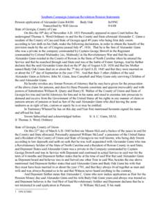 Southern Campaign American Revolution Pension Statements Pension application of Alexander Gunn R4386 Bedy Oak fn39NC Transcribed by Will Graves[removed]