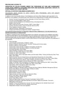 PRE-RELEASE ACCESS TO: OPERATION OF POLICE POWERS UNDER THE TERRORISM ACT 2000 AND SUBSEQUENT LEGISLATION: ARRESTS, OUTCOMES AND STOPS AND SEARCHES, QUARTERLY UPDATE TO 30 SEPTEMBER 2013, GREAT BRITAIN OFFICIAL STATISTIC