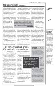 November/December 2012 • State of the Arts  Big anniversary (from page 1) Quist and his newly formed band made their debut performance as the ﬁrst concert in the Folkshop’s ﬁrst series. “It was the talk of