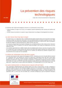 La prévention des risques technologiques Etat de l’environnement industriel Juin 2012