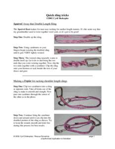 Quick sling tricks ©2002 Cyril Shokoples Squirrel Away that Double Length Sling The Squirrel Knot makes for neat easy racking for anchor length runners. It’s the same way that my grandmother used to twist together woo