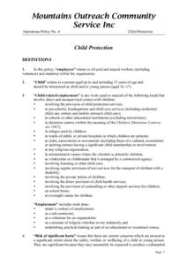 Mountains Outreach Community Service Inc Operations Policy No. 4 Child Protection