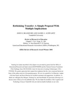 Rethinking Transfer: A Simple Proposal With Multiple Implications JOHN D. BRANSFORD AND DANIEL L. SCHWARTZ