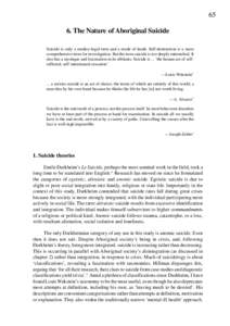 The nature of Aboriginal suicide (in: Aboriginal suicide is different : Aboriginal youth suicide in New South Wales, the Australian Capital Territory and New Zealand : towards a model of explanation and alleviation)