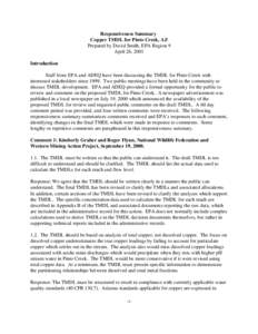 Responsiveness Summary   Copper TMDL for Pinto Creek, AZ Prepared by David Smith, EPA Region 9