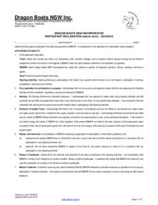 Dragon Boats NSW Inc. (Incorporated under the Associations Incorporation Act, [removed]Registered Number: Y2086230) (ABN[removed])  DRAGON BOATS NSW INCORPORATED