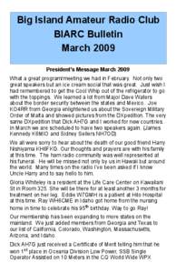 Big Island Amateur Radio Club BIARC Bulletin March 2009