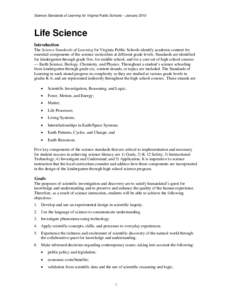 Science Standards of Learning for Virginia Public Schools – January[removed]Life Science Introduction The Science Standards of Learning for Virginia Public Schools identify academic content for essential components of th