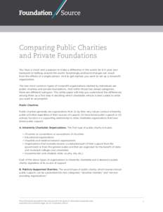 Comparing Public Charities and Private Foundations You have a vision and a passion to make a difference in the world, be it in your own backyard or halfway around the world. Surprisingly profound changes can result from 