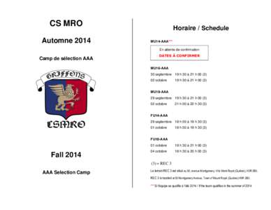 CS MRO Automne 2014 Horaire / Schedule MU14-AAA*** En attente de confirmation