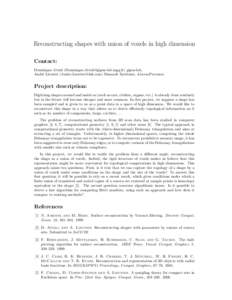 Reconstructing shapes with union of voxels in high dimension Contact: Dominique Attali () gipsa-lab, Andr´e Lieutier () Dassault Syst`emes, Aix-en-Provence.  Proje