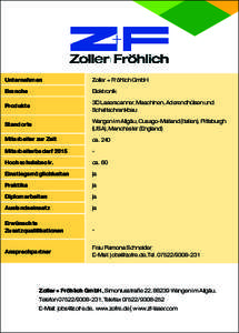 Unternehmen  Zoller + Fröhlich GmbH Branche