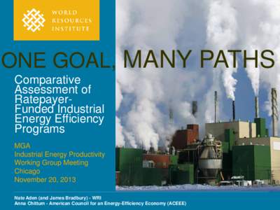 ONE GOAL, MANY PATHS Comparative Assessment of RatepayerFunded Industrial Energy Efficiency Programs