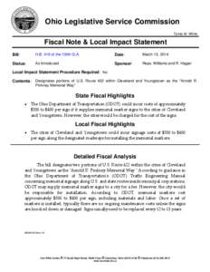 Ohio Legislative Service Commission Tynita M. White Fiscal Note & Local Impact Statement Bill: