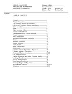 CITY OF ANACORTES POLICIES AND PROCEDURES GRAND VIEW CEMETERY SUBJECT  February 1, 2004