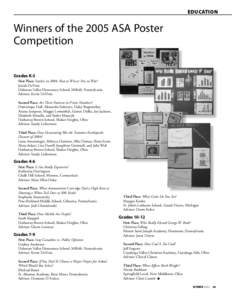 EDUCATION  Winners of the 2005 ASA Poster Competition Grades K-3 First Place: Steelers in 2004: Run to Win or Pass to Win?