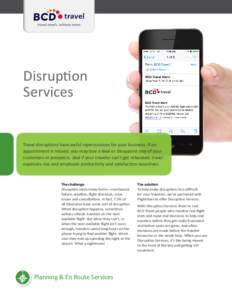 Disruption Services Travel disruptions have awful repercussions for your business. If an appointment is missed, you may lose a deal or disappoint one of your customers or prospects. And if your traveler can’t get reboo