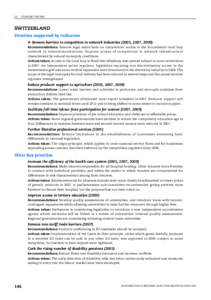 I.3. COUNTRY NOTES  SWITZERLAND Priorities supported by indicators ➤ Remove barriers to competition in network industries (2005, 2007, 2009) Recommendations: Remove legal restrictions on competitors’ access to the in