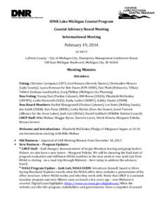 IDNR Lake Michigan Coastal Program Coastal Advisory Board Meeting Informational Meeting February 19, [removed]AM CT