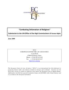 June 2008 “Combating Defamation of Religions” Submission to the UN Office of the High Commissioner of Human Rights June 2008