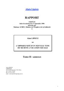 Alain Lipietz  RAPPORT relatif à la lettre de mission du 17 septembre 1998 adressée par