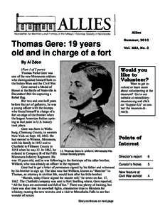 Allies  Thomas Gere: 19 years old and in charge of a fort By Al Zdon (Part 1 of 2 parts)