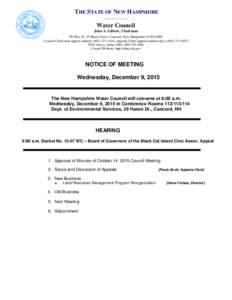 THE STATE OF NEW HAMPSHIRE ____________ Water Council John A. Gilbert, Chairman PO Box 95, 29 Hazen Drive, Concord, New Hampshire